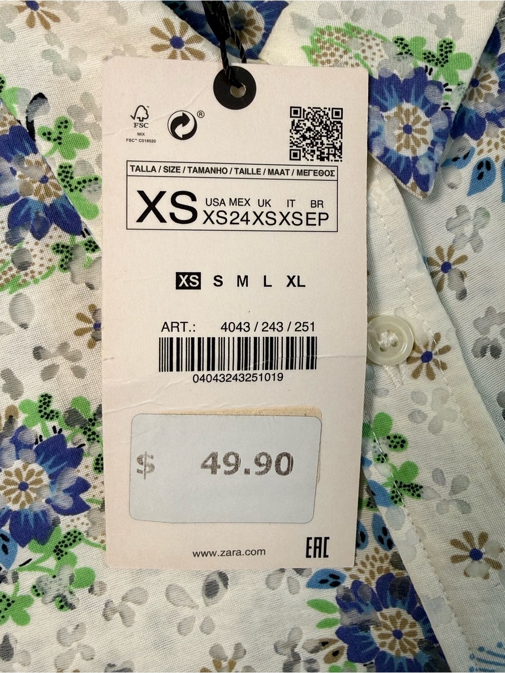 Zara NWT Floral Sheer Puff Sleeve Cropped Button-Up Blouse XS White Blue - Picture 12 of 13